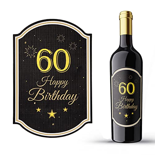 2pz Etichette per Bottiglie, 60 Happy Birthday, Regalo Compleanno 60...