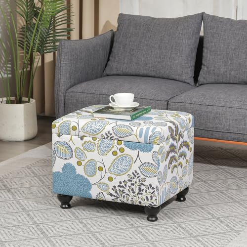 Adeco Colorful Storage Ottoman with Storage, 21" Linen Fabric Ottoman
