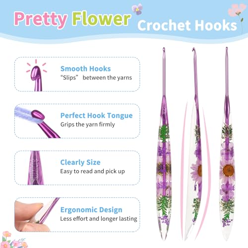Image of Coopay Crochet Hooks, 3mm Ergonomic Crochet Hook with Floral Resin Grips, Stylish and Unique, Ideal for Crocheting Blankets, Dolls, Shawls, Hats, Scarves (D-3.0mm)