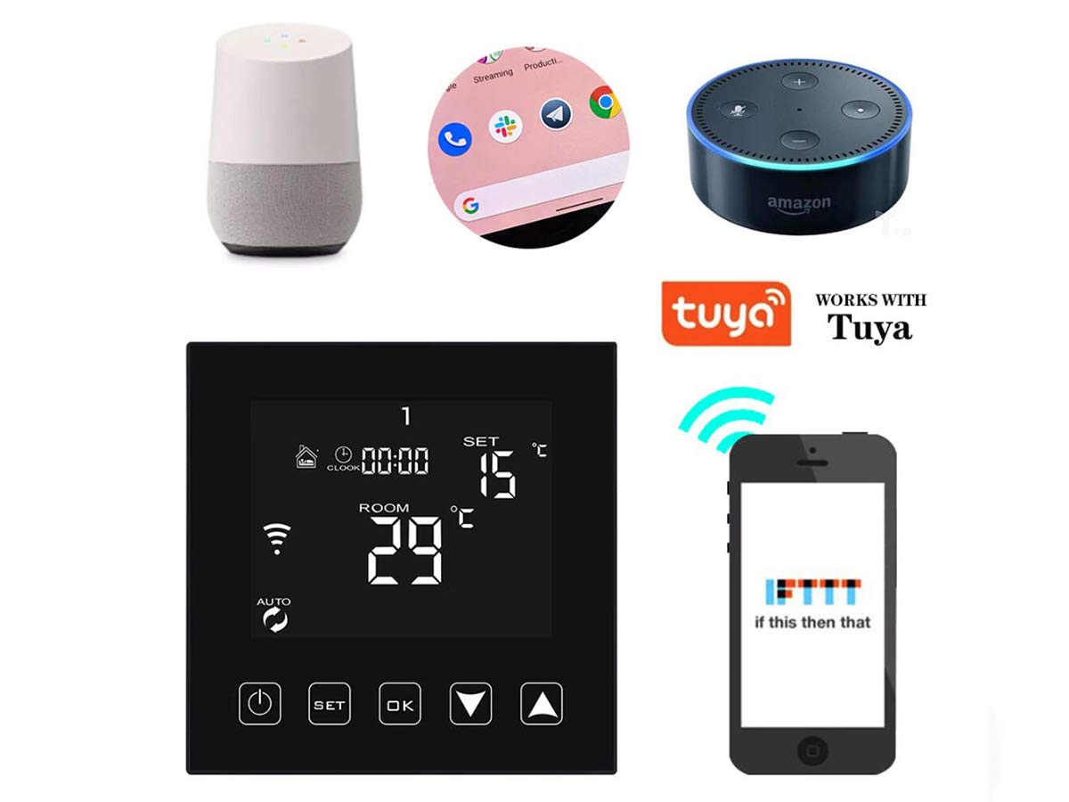 LEDLUX LL0251B Termostato Wi-Fi Con Touch Nero 220V Compatibile Con Alexa Google Home Per Caldaia A Gas Murale Da Parete Riscaldamento Termosifone Ad Acqua (Nero)