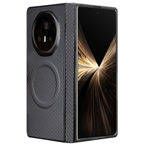 MingWei Handyhülle für Honor [ Magic V5 ] Bottom Shaft Rebound Magnetring - Premium Kohlefaser Textur Schutz Handyhülle PC Sturzfester Kameraschutz (Schwarz Magic V5)