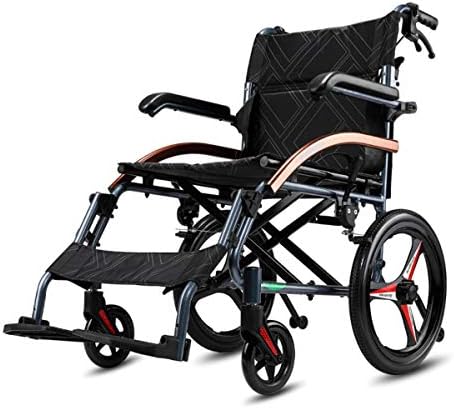 Magnesium Alloy Wheelchair 22lbs Lightweight Portable Travelling Transport Chair with HandBrakes, 16 inch Wheels