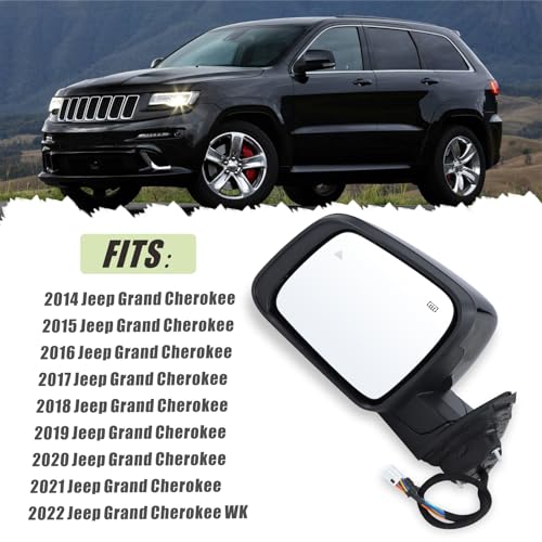 Lqito Left Driver Side Mirror Fits 2014-2021 Jeep Grand Cherokee 2022 Grand Cherokee WK With Power Folding Heated Turn Signal Mirror Memory Blind Spot Puddle Light Black Replace#5VB45AXRAB(18Pins) by Lqito - Used condition - Image 5