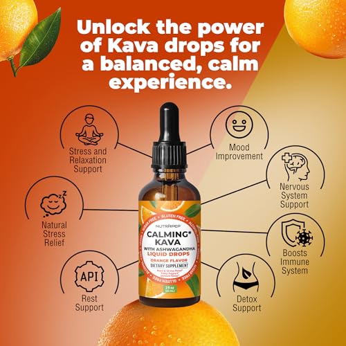 NutraPep Kava Ashwagandha Extract Liquid Drops - Calming Adaptogen Supplement with Valerian Root Passionflower Lemon Balm for Mood Rest Stress Support - Alcohol-Free Vegan Gluten-Free Non-GMO