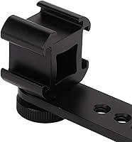 Vista 9 de Soporte triple de zapata fría, soporte de barra de extensión de luz de micrófono cardán, aleación de aluminio con orificios de tornillo de 1/4 y 3/8