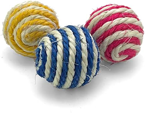 PetBox 3pcs Woven Wool String Rattle Ball Toy Set for Cats - Assorted Colors, 1.7" Size