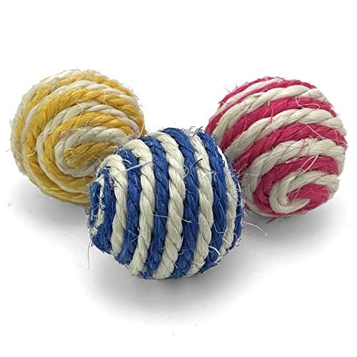Petbox 3Pcs Woven Wool String Rattle Ball Toy Set For Cats - Assorted Colors, 1.7" Size #TOP1