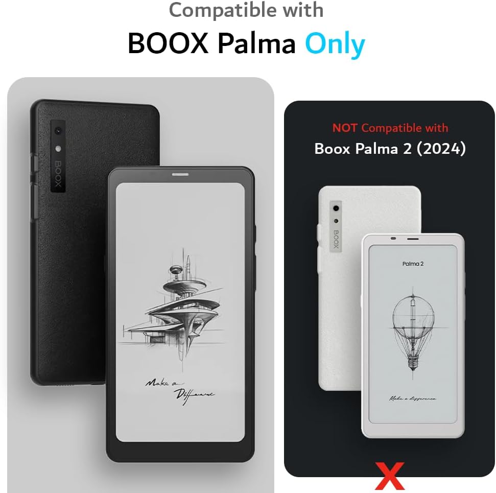 TUDIA SKN FLIP Designed for Onyx Boox Palma Case - [Magnetic Closure] Shockproof Slim Transparent TPU Back with Textured Leather 6.13" Cover (Grey)