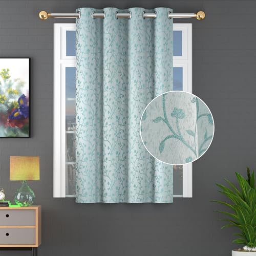 Image of FRESH FROM LOOM Light Blocking 80% Light Block Curtain 6 Feet Windows | Heavy Jari Jacquard Premium Luxury Floral Print | Semi Blackout | Durable Stitch Parda (6feet, Aqua, 1pc only)