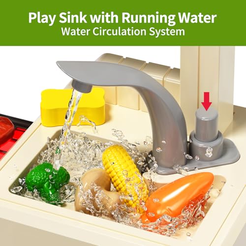 Pupu Pig Kids Kitchen Playset, Play Kitchen with Electric Stove, Grill, Sink, Play Food, ToyKitchen Accessories, Kitchen Interactive Play with Lights Sound Steam, Cooking Toys for Toddler Kid Gifts - Thumbnail 4