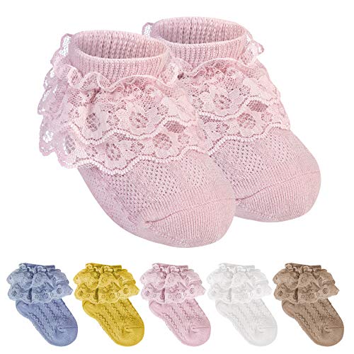 Image of 5 Pairs Baby Ruffles Lace Socks Comfortable Baby Girls Lace Socks Infant Newborn Lace Socks