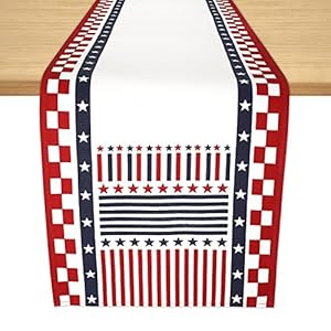 Folkulture Fourth of July Table Runner - 90 Inches Long, Red, White and Blue Folkulture Fourth of July Table Runner 90 Inches Long Red White and Blue