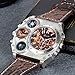 Lancardo Cool Watches for Men: Oversize Steampunk Dual Time Zone Four Dial Big Face Brown Leather Band Compass Thermometer Decorative Dial Father's Day