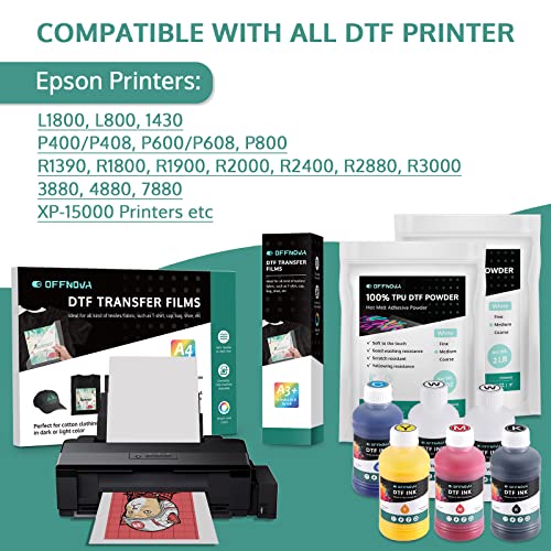 Offnova Premium Dtf Ink 1500Ml, Dtf Ink Refill For Dtf Inkjet Printer Epson Et-8550, Xp-15000, L1800, L805, R1390, R2400, Direct To Film Heat Transfer Printing, 250Ml X 6 (Cmyk + 2White) #TOP2
