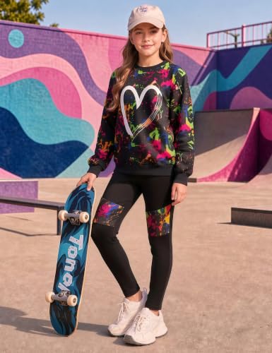 Image of Girls 2 Piece Outfits Kids Clothes Sets Sweatsuit Tracksuit Jogger Print Long Sleeve Sweatshirts Sweatpants 4-13Y