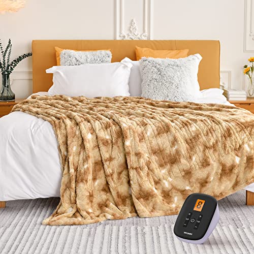 WOOMER Electric Fast Heated Blanket, Double Sided Luxurious Soft Faux Fur, Twin Size 62"x 84", ETL Certificated, 10 Heating Levels, 0.5-12H Auto Off, Machine Washable, Overheat Protection