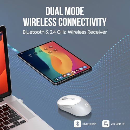 Image of Portronics Toad Neo Wireless Bluetooth Mouse with Dual Wireless Connectivity (BT + 2.4 GHz), Rechargeable Battery, Forward & Back Button, Multi-Device Pair, Upto 3200 Dpi Sensitivity(White)