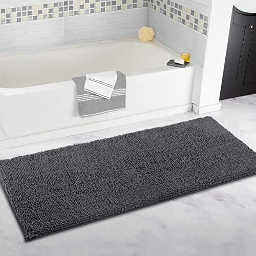 ITSOFT Plush Microfiber Non Slip Soft Bathroom Rug, Absorbent Machine Washable Chenille Bath Mat | Quick Dry Carpet, Great for Bath, Shower, Bedroom, or Door Mat, 87x53cm Navy Blue