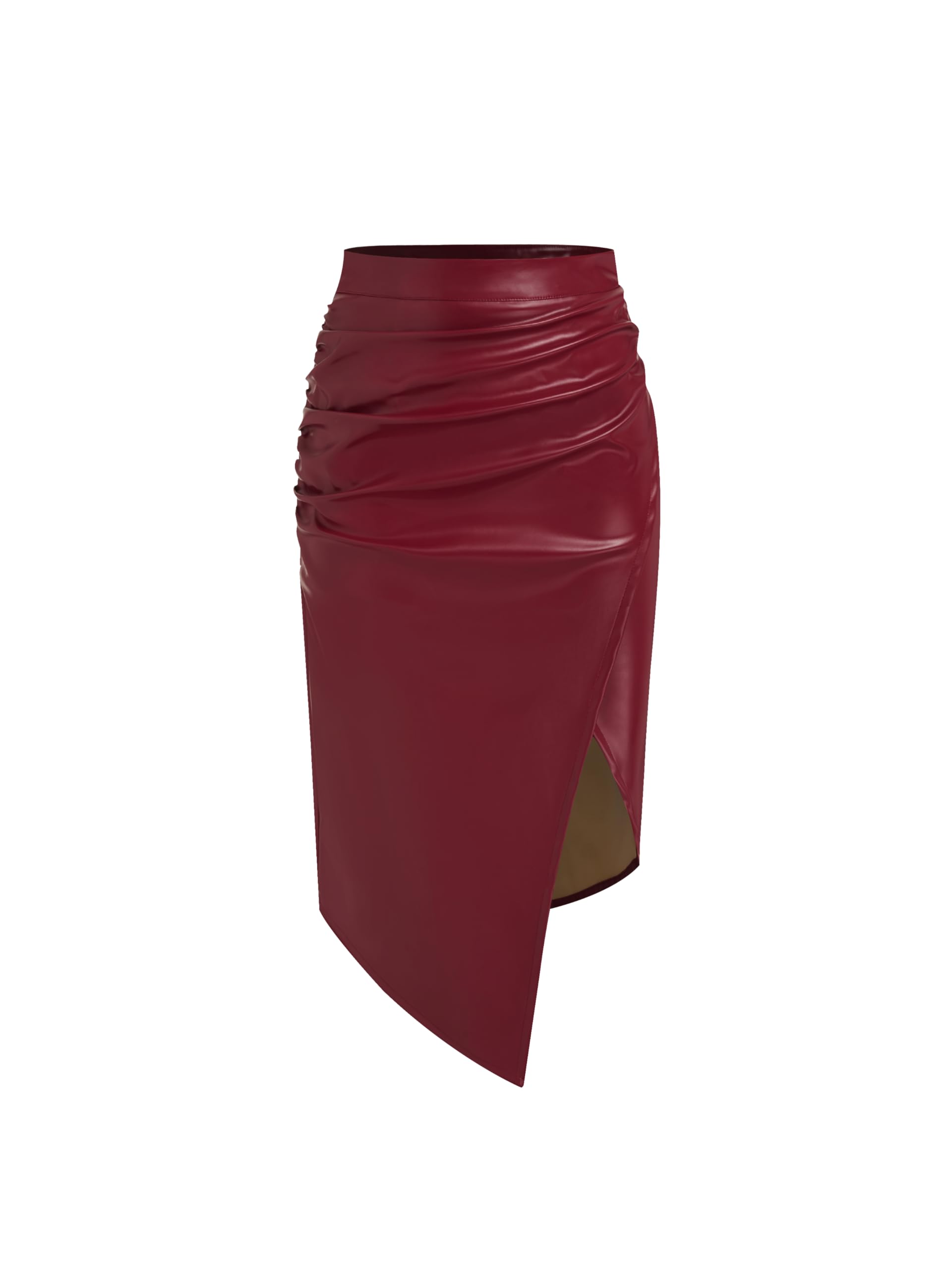 CIDER Faux Leather Skirt Mid Waist Ruched Split Midi Skirt Bodycon Skirt Pencil Skirt Skirts for Women