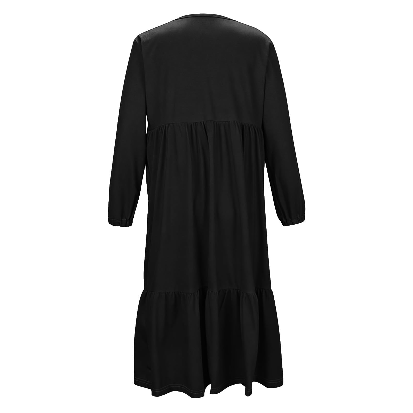 Vestido de manga larga para niñas, vestido casual de playa, primavera, verano, vacaciones, cuello redondo, escalonado, acampanado, maxivestidos con bolsillos
