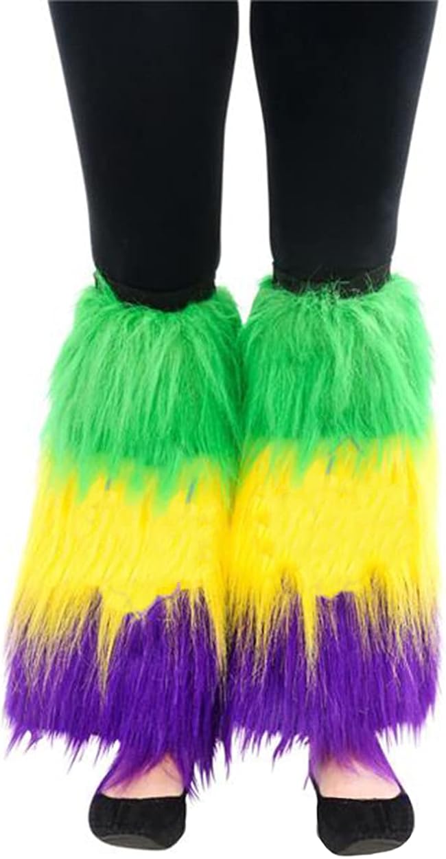Mardi Gras Leg Warmer Covers, Mardi Gras Outfit for Women, Men, Masquerade Accessories Mardi Gras Costume, Fur Heels Long Boots Cuff Cover - One Pair, By 4E’s Novelty : Clothing, Shoes & Jewelry