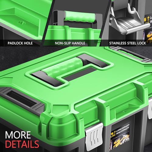 DNA MOTORING 2pcs Tool Boxes Set - Lockable Organizer Storage Portable Toolbox with Removable Tray for Workshop Garage & Household, Large Capacity, TOOLS-00310-GR - Image 3