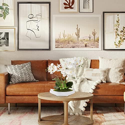 Briful White Orchid Artificial Flowers in Ceramic Pot Fake Orchid White Silk Phalaenopsis Flower Arrangement Artificial Orchid Plant Indoor for Home Office Kitchen Bedroom Wedding Decor