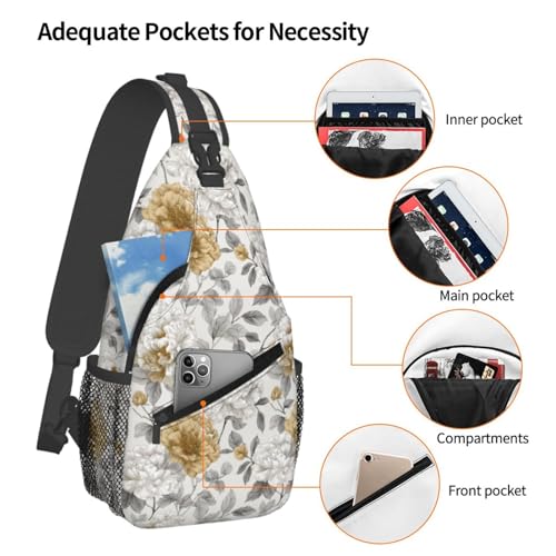 Image of SUPLUCHOM Sling Bag Rustic Flower Peony Floral Hiking Daypack Crossbody Shoulder Backpack Travel Chest Pack for Men Women
