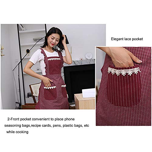 Cute Apron For Women With Pockets, Comfortable Kitchen Apron, Perfect For Cafe Shop, Baking, Gardening, Cooking, Red #TOP2
