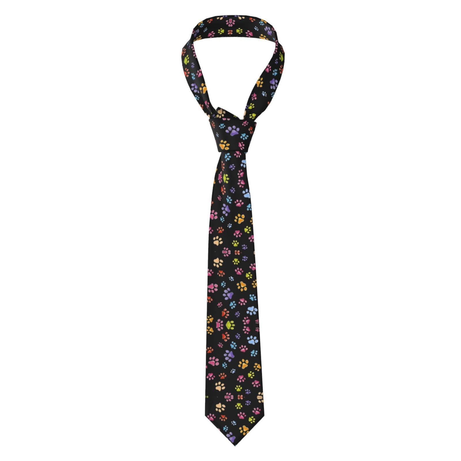 SamLng Pawful Paws Print Men's Neckties - Long, Print Necktie, Perfect for Business, Wedding, Groomsmen, and Formal Western Wear, Black, One Size