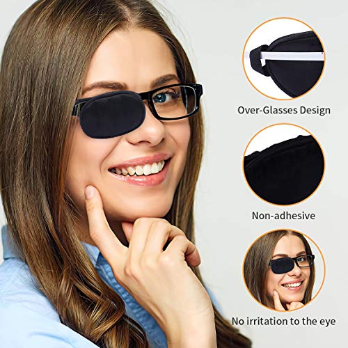Image of eZAKKA Eye Patches for Adults, Eye Patch for Glasses Silk Patch for Lazy Eye Amblyopia Strabismus and After Surgery (Black+Black)