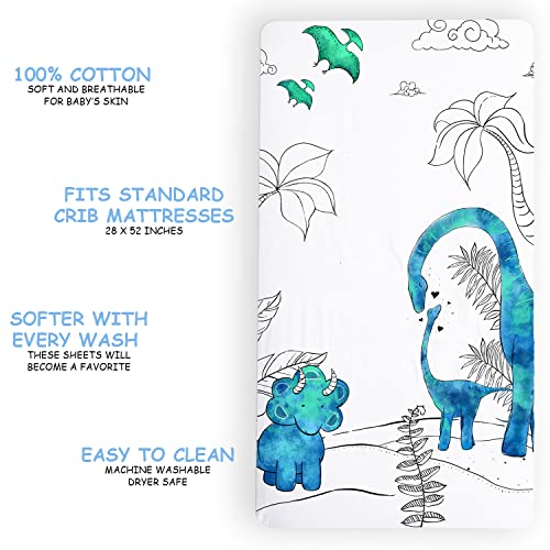Image of JumpOff Jo - Fitted Crib Sheet, Super Soft Breathable 100% Cotton Baby Crib Sheet for Standard Crib Mattresses and Toddler Beds, 28 in. x 52 in. - Blue Dinosaur