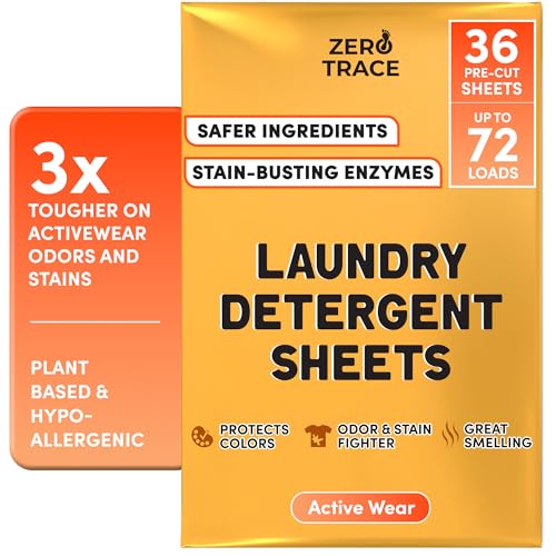 Zero Trace All Natural Laundry Detergent Sheets Eco Friendly - Laundry Soap Sheets - Active Wear Travel Laundry Detergent (72 Loads 36 Sheets)