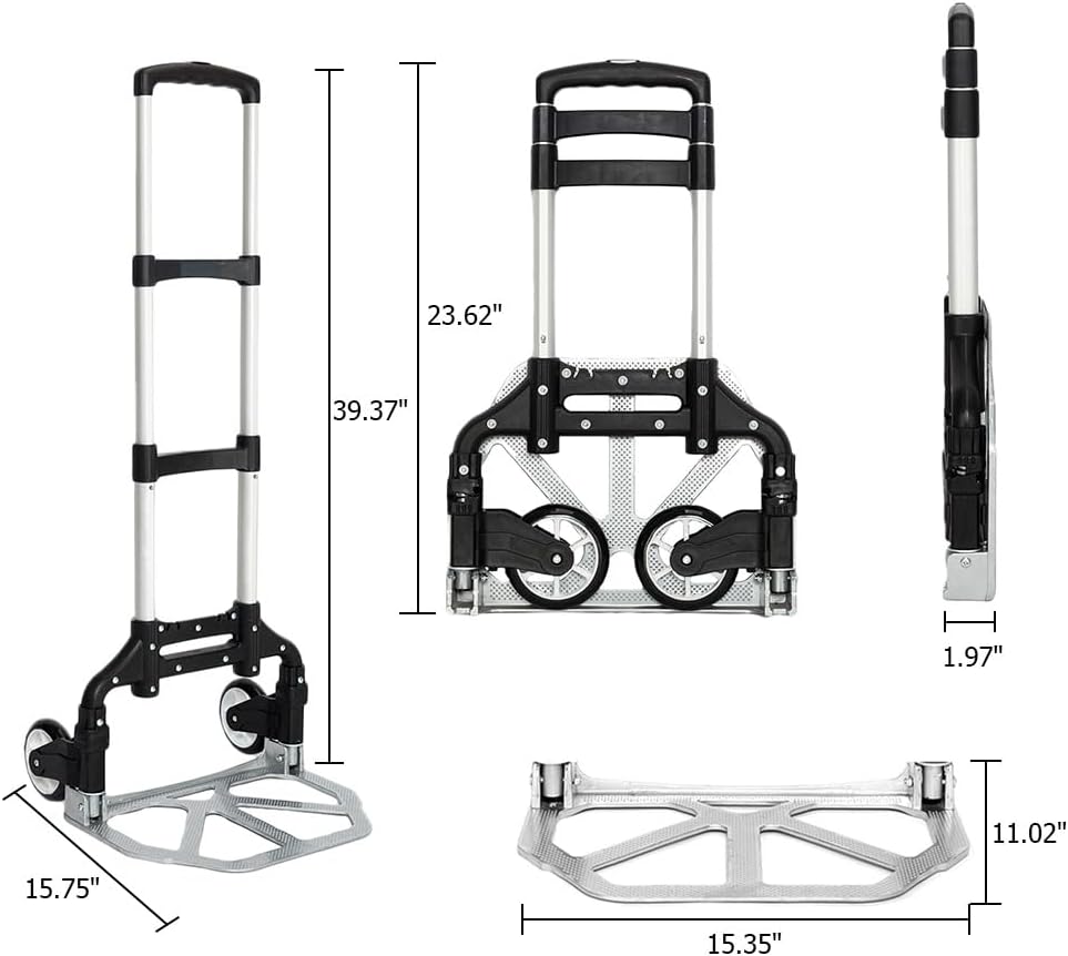 Folding Hand Truck Dolly Cart, 180LBS Portable Aluminum Hand