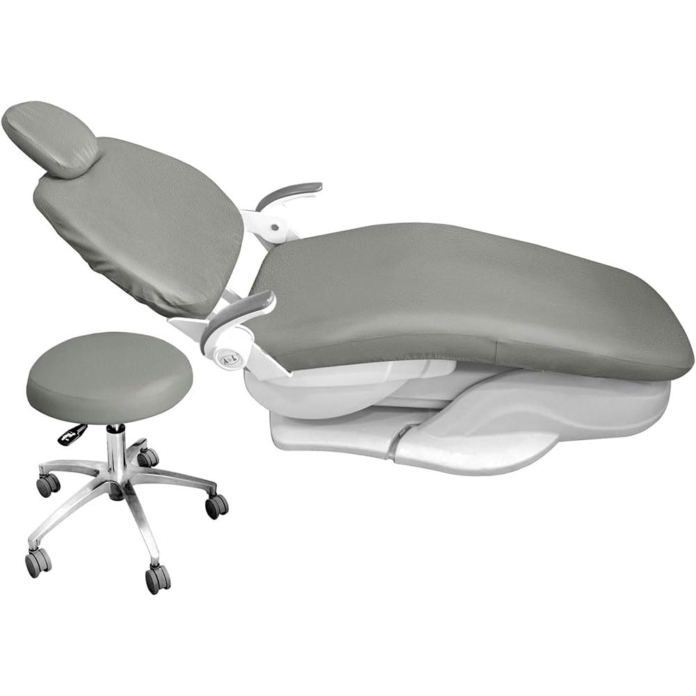 4Pcs/Set Dental Chair Covers, Dental PU Leather Unit, Waterproof PU Leather Protective Dental Full Chair Covers Elastic Stylish Dental Chair Seat Cover, Headrest Backrest Protector, Denti(Color:Grey)