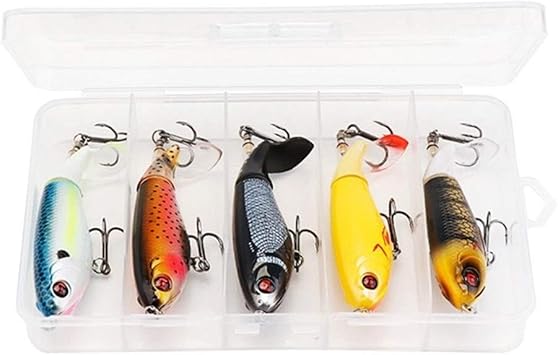 Amazon Co Jp Wqadpj 回転しっぽ付きの5pcs ロットとてつもない大ぼらポッパー鉛筆ルアートップウォーターパイクwobblers 釣りルアーセットバス釣りクランクベイト 淡水塩水釣りのためのハード釣りルアー Color Set A スポーツ アウトドア