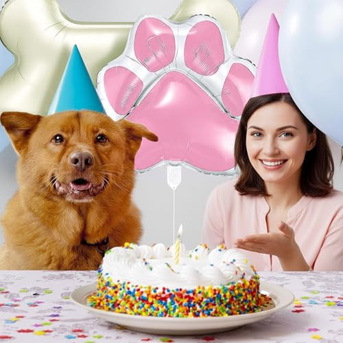 8 Pcs Dog Balloons Party Decorations Include 30 Inch Foil Dog Bone Shaped and 25. 6 Inch Helium Paw Print Balloons for Pets Birthday Party Decoration Supplies(Pink) by Skylety - Used condition - Image 5