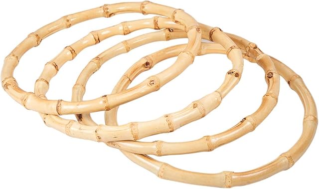 PandaHall Elite 4 pcs Round Bamboo Purse Handbag Purse Handles Replacement for Handcrafted Handbag DIY Bags Accessories(Inner Diameter: 15cm)