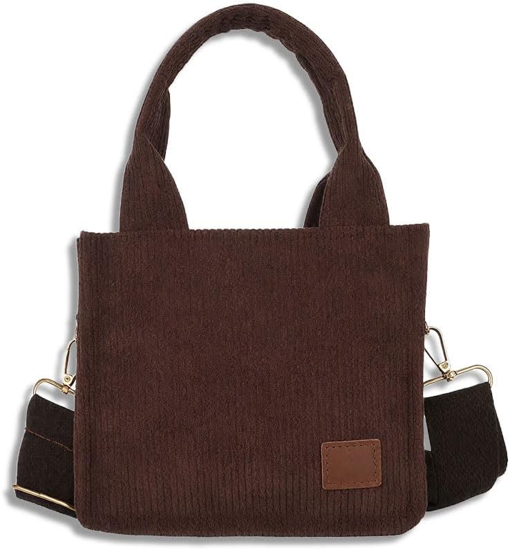 Women's Corduroy Crossbody Bag Cute Small Tote Bag Casual Zipper Handbag, for College, Work, Shopping, Travel, Brown