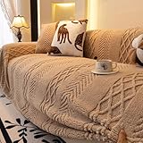 Highdi Funda de Sofá de Cachemir, Color Liso Cómodo Terciopelo de Algodón Manta Cubre Sofa Universal Sofa Cover para 1 2 3 4 Plazas Couch Cover Protector (Caqui,180x230cm)