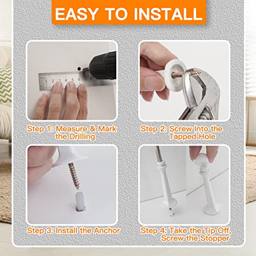 Door Stoppers For Bottom Of Door - 4 Pack Door Stops With Soft Rubber Tips Wall Protector Heavy Duty Solid Rigid Door Stoppers, White #TOP6