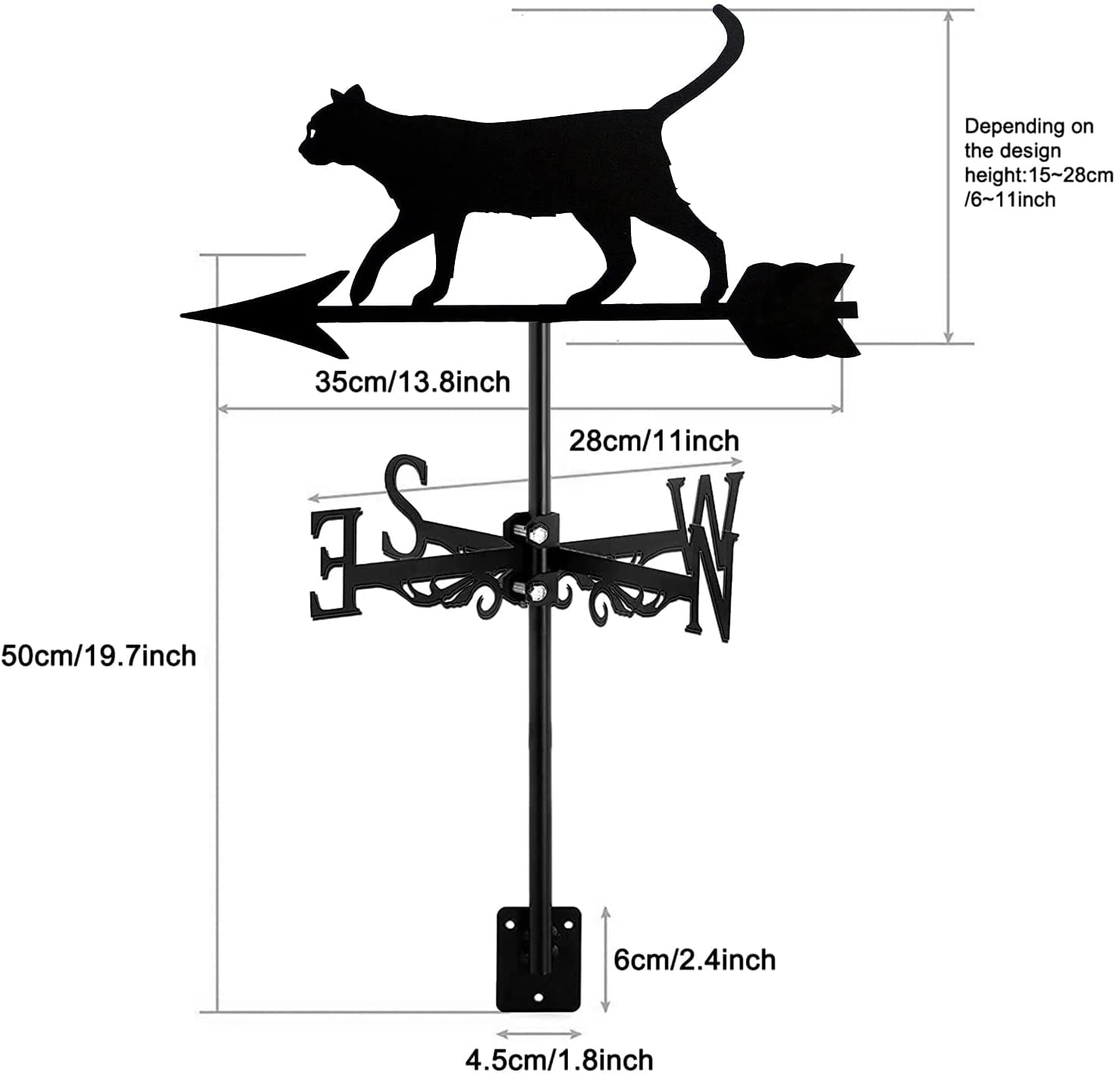 Wetterfahne aus Metall,Wetterhahn,Windrichtungsanzeiger,Wetterfahne aus Edelstahl,Niedliche Katzenform,Dachgartendekoration,für Den Hof im Freien,Cat~e