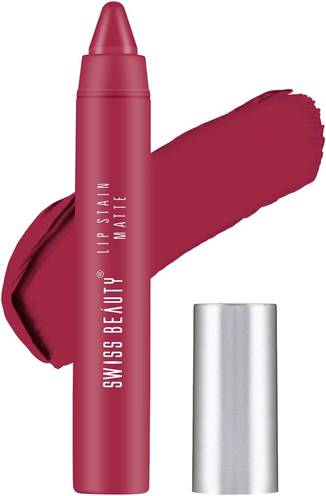 Swiss Beauty Stain Matte Lipstick | Long Lasting, Hydrating & Lightweight Lipstick | Bold Wine, 3.4gm