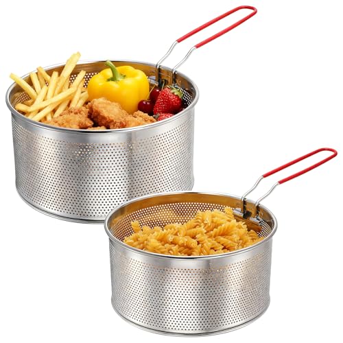 TOPZEA Set of 2 Pasta Strainers, Stainless Steel Spaghetti Noodle Strainer Basket Deep Fry Basket