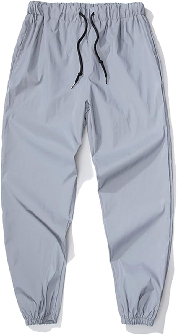 Reflective Athletic Jogger Pants, Elastic Waist with Drawstring,