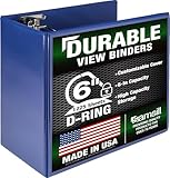 Samsill Durable 6 inch 3 Ring Binder, Locking D Ring Binder, Customizable Clear View Cover, Blue, Holds 1225 Pages
