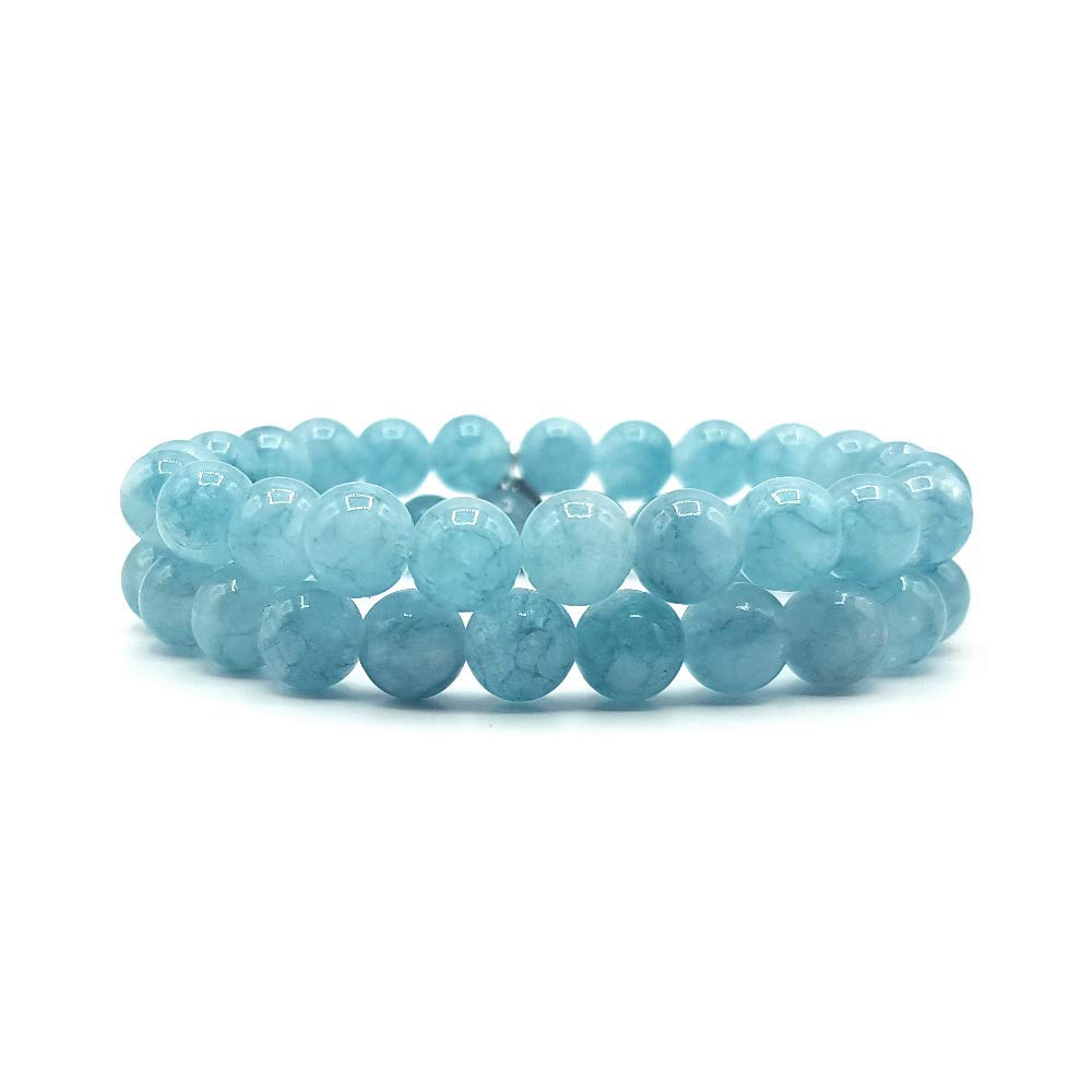 Aquamarin Armband, Edelstein Perlen, Kraftstein Schmuck für Damen und Herren, Chakra - Glücksbringer - Freundschaft