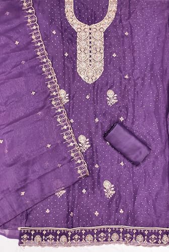 Image of Women's Shimmer Silk Embroidery Work Unstitched Dress Material