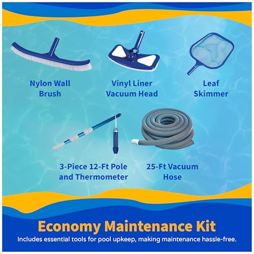 Blue Wave Marbella 12-ft x 24-ft Oval 52-in Deep Above Ground Swimming Pool – Steel Wall & Top Rails, Sand Filter, Skimmer, Liner, A-Frame Ladder & Maintenance Kit – Complete Outdoor Pool Accessories