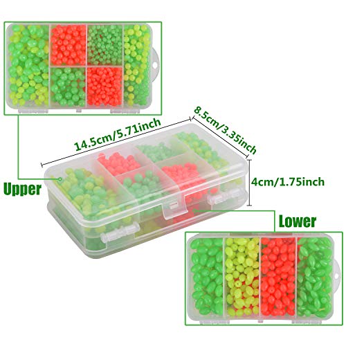 Glow Fishing Beads Saltwater Freshwater, 1000Pcs Soft Plastic Fish Beads Luminous Round Oval Egg Beads Assortment Fishing Tackle Tools For Rigs Leaders #TOP5
